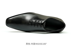 Chaussures habillées noires en cuir véritable à bout pointu et lacets, avec surpiqûres bleues et semelle extérieure en caoutchouc, pour le dropshipping - Product Image 1