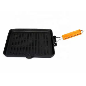 Eco-Friendly Breakfast Skillet Frying Cast Iron <strong>Grill</strong> <strong>Pan</strong> With Folding Wooden Handle - Product Image 3