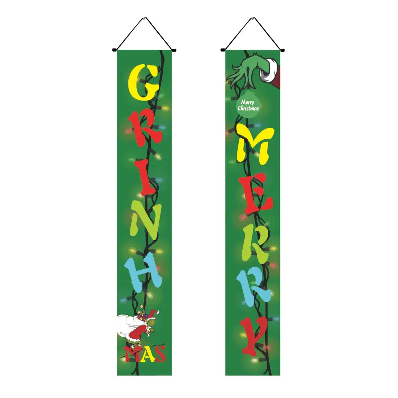 Custom merry christmas factory Supplies Welcome Banner Flag Gift Present Hanging Home Door Decoration Banner Couplets
