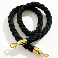 Corde de guidage en polyester tressé noir avec crochets mousquetons dorés pour barrières de contrôle de foule, hôtels, mariages, expositions et files d'attente