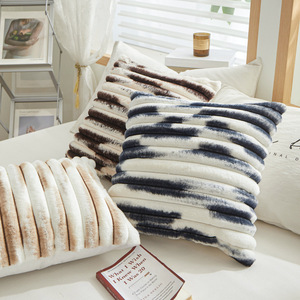Fodera per cuscino quadrata in pelliccia sintetica a pelo lungo con tecnica batik e strisce geometriche, personalizzata, per divano, letto, <span class=keywords><strong>testiera</strong></span> e cuscino di supporto - Product Image 3