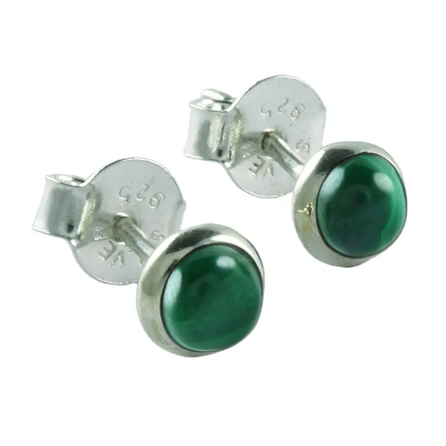 Attractive Design Malachite Stone 92.5 Sterling Silver Studs, Handmade Silver Studs Earrings