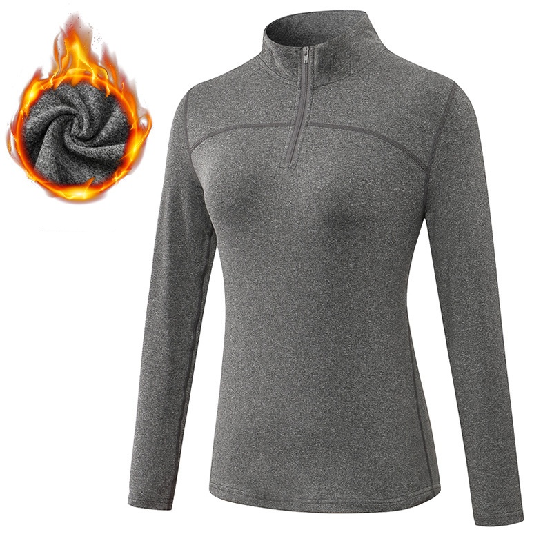 Wholesale Womens Tight Yoga Top Half Zip Workout Running Top High Stretch Slimming Warm Sportswear Long Sleeve Top