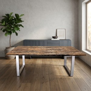 Industrial Vintage Indian Railway Sleeper Dining <b>Table</b> Set Iron Metal Legs Solid <b>Wood</b> Farmhouse Style 6-Seater for Hotels Home - Product Image 3