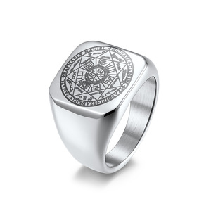 Cross-Border Salomon <span class=keywords><strong>Kabala</strong></span> Seal Anillo de acero de titanio Anillo de estilo europeo y americano Joyería de mano al por mayor - Product Image 1