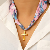 Collier en soie fait main avec pendentif croix en ruban, bijoux religieux pour femmes, vente en gros
