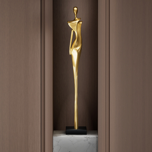 Sculpture abstraite minimaliste italienne en or, grande statue moderne pour le salon, le hall d'hôtel, l'entrée, décoration - Product Image 3