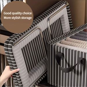 Oxford Fabric Striped Wardrobe <b>Clothes</b> Organizer Foldable Storage <b>Box</b> with Steel Frame - Product Image 6