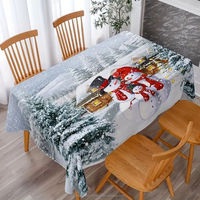 Nappe de Noël, bonhomme de neige d'hiver maison arbres de Noël couverture de table lavable rouge pour décor de dîner de pique-nique de fête