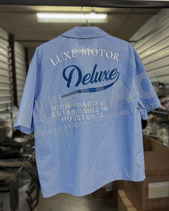 Tùy Chỉnh Stud Xuống Boxy Phù Hợp Ngắn Tay Áo Quá Khổ Thêu In Nút up Sọc T-Shirt Thời Trang Đường Phố Crop Top Người Đàn Ông Của Công Việc Áo Sơ Mi - Product Image 2