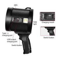 Lampe de recherche LED P50 rechargeable solaire avec batterie externe, sortie USB, lumière latérale COB, trois filtres de couleur, torche Type C pour le camping en extérieur