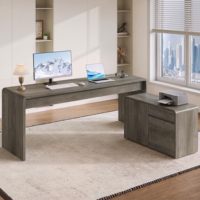 Bureau de direction moderne et durable en forme de L avec 2 tiroirs, bureau d'ordinateur en bois et design modulaire