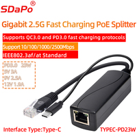 Divisor PoE SDaPo Tipo-C de 23W 2.5G, Carga Rápida QC3.0 PD3.0, Estándar de Alimentación por Ethernet IEEE802.3at