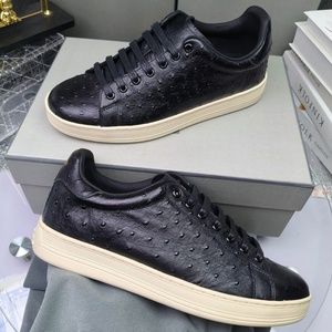 2026 New Premium Black Ostrich-Embossed <b>Leather</b> Low-Top <b>Sneakers</b> White Sole Casual Shoes - Product Image 1