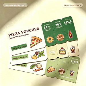 Libretas de Cupones Personalizadas con Descuento por Volumen para Catering y Entrega, Blocs de Cupones Perforados en Papel Kraft con Impresión Digital - Product Image 1