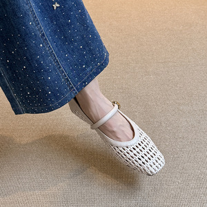Sandales creuses tissées d'été pour femmes <span class=keywords><strong>avec</strong></span> bout carré et chaussures épaisses à commande unique, une ligne <span class=keywords><strong>avec</strong></span> sandales surdimensionnées 40-42 - Product Image 3