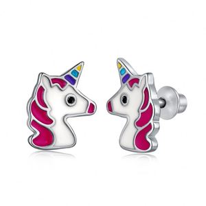 Dylam Hypoallergenic Nickel Free 925 Sterling <b>Silver</b> Kid Children 5A CZ Cubic Zirconia Tiny Enamel Unicorn Shape <b>Stud</b> Earrings - Product Image 1