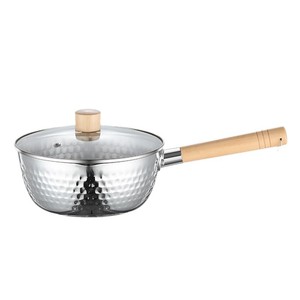 Stainless Steel Yukihira <b>Pot</b> Wooden Handle Hammered Texture Non Stick <b>Soup</b> <b>Pot</b> For Instant Noodle Cooking - Product Image 5