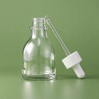 Vente en gros de flacons compte-gouttes transparents en verre épais de 50 ml en stock, emballage cosmétique en verre.