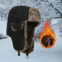 Chapeau d'hiver pour homme, style militaire, casquette de pilote avec protège-oreilles, coupe-vent, pour temps froid, chapeau de patrouille en fourrure d'aviateur