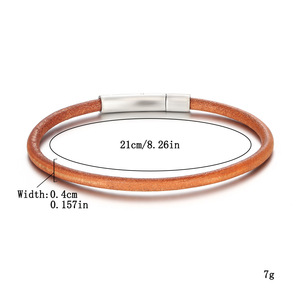 Bracelet en cuir véritable pour homme minimaliste, best-seller, avec fermoir magnétique en acier inoxydable, bracelet en cuir brun - Product Image 6