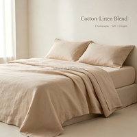 Parure de lit 4 pièces en mélange de lin et coton rouge chaud, housse de couette et taies d'oreiller respirantes toutes saisons pour décoration intérieure moderne