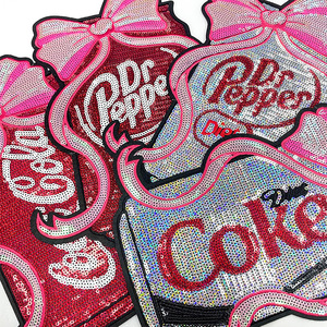 Kustom Chenille Patch payet ramah lingkungan busur besi pada Cola botol dengan busur payet patch untuk pakaian - Product Image 3