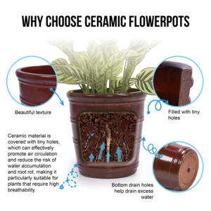 Ensemble de pots de fleurs en céramique émaillée artisanale noire brillante à base de pâte de haricots, écologique, léger, pour l'intérieur et l'extérieur, jardin domestique - Product Image 4