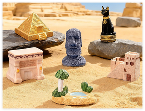 Casa de Jardín de Hadas en Miniatura, Construcción de Resina 3D, Pirámide <span class=keywords><strong>del</strong></span> Antiguo Egipto de Pascua, Amor Religioso, <span class=keywords><strong>Torre</strong></span> Moái Pintada a Mano en Gris Marrón - Product Image 5