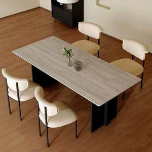 Italian Slate Slab Dining <b>Table</b> Rectangular Modern Light Luxury Home Furniture for Small Apartment Carbon Steel Frame 1-Year - Product Image 2