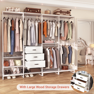 <span class=keywords><strong>Armoire</strong></span> d'angle autoportante en bois robuste de grande taille en forme de L avec 3 tiroirs, design moderne pour chambre à coucher - Product Image 2