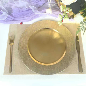 <span class=keywords><strong>Assiette</strong></span> de présentation décorative de 13 pouces avec bordure dorée et argentée, réutilisable en PP, pour restaurant, hôtel, mariage, fête - Product Image 1