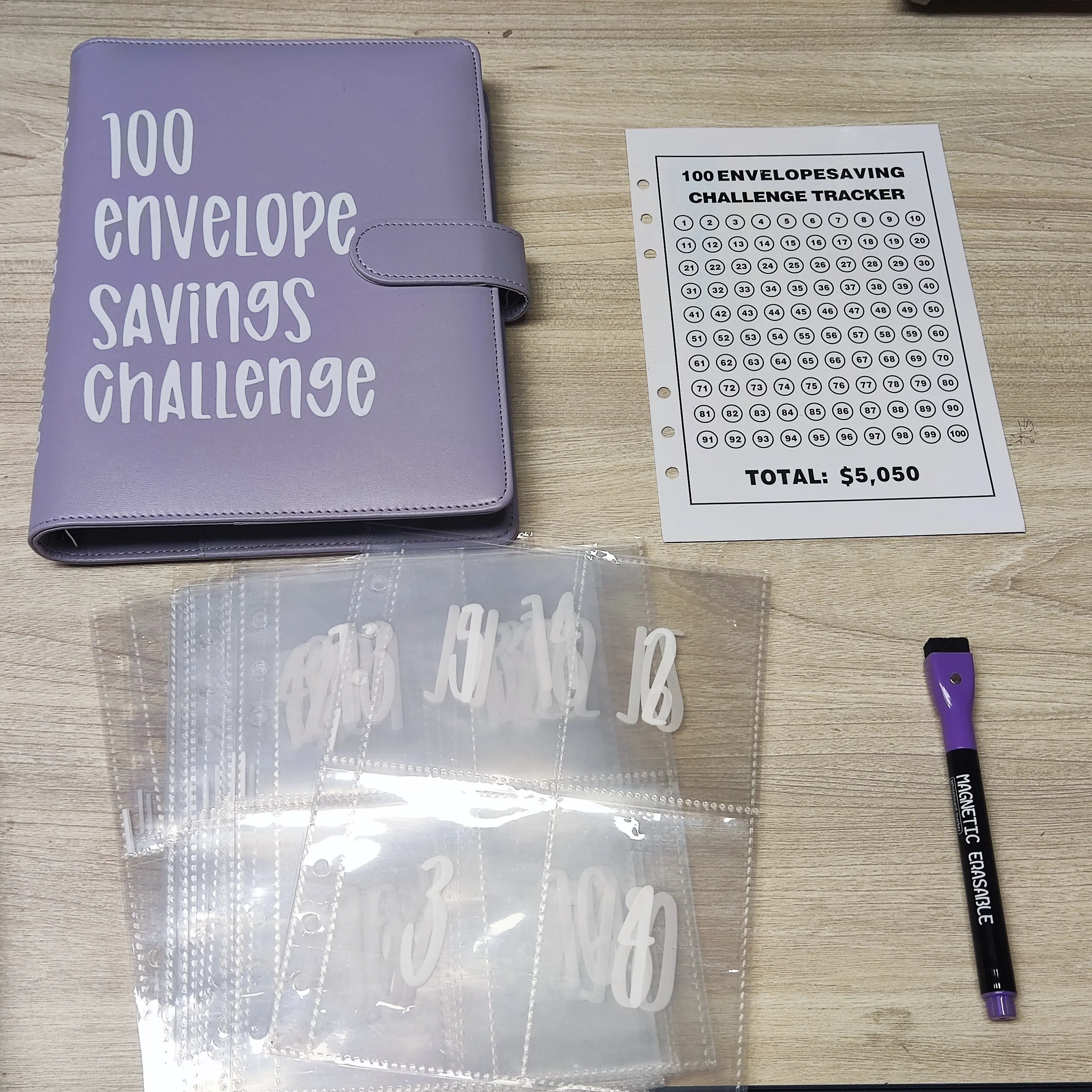 A5 logo kustomisasi 100 amplop challenge kit binder dengan nomor kantong anggaran binder perencana notebook dengan papan tulis pena