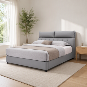 Cama Tapizada Contemporánea con Cabecera de Doble Cojín, Botones Acolchados, Estructura de Plataforma de Tela, Tamaño King, para Habitación de Hotel - Product Image 2