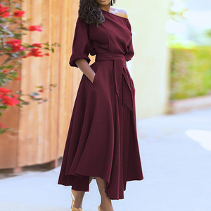 Robe élégante pour femmes, robe à bretelles de haute qualité, robe à épaules inclinées, robe décontractée pour femmes - Product Image 1