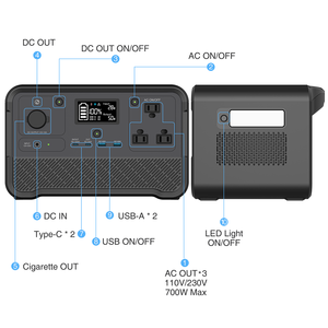 AC 700W DC Salida QC3.0 Lifepo4 Batería Power Bank PD Fuente de alimentación de carga rápida Sistema de energía solar Estación de energía portátil - Product Image 2