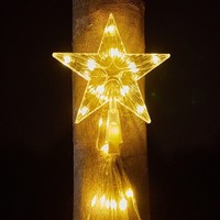Guirnalda de Luces LED Solares con Forma de Estrella de Cinco Puntas, Decoración Navideña para Exteriores, Luces para la Copa del Árbol con Cable de Cuero