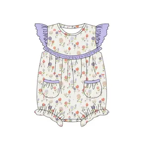 Puresun high quality Cotton Double Gauze Fabric baby clothes floral print muslin gauze soft baby girl bubble romper