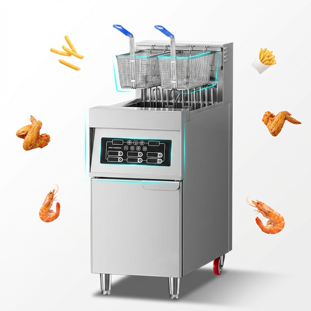 Commercial Standing Electric Deep Fryer Stainless Steel Catering Equipment Chips Donut Precise Temperature Control 16L*2 9000W
