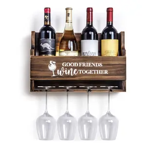 Décoration pour maison et <span class=keywords><strong>cuisine</strong></span> Support de rangement mural en <span class=keywords><strong>bois</strong></span> pour bouteille de vin et porte-verre - Product Image 1