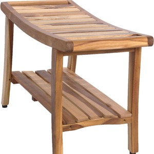 Tabouret de salle de bain incurvé en teck Park Seo avec accoudoirs, taille 1, pour le rangement des serviettes de bain et de douche - Product Image 3