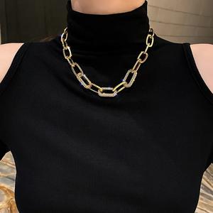 Kalung Klasik Emas 18K Gaya Minimalis Sederhana dari Kuningan dan Baja dengan Zirkonia Kubik, Rantai Model Klip Kertas dan Pola Bola - Product Image 6