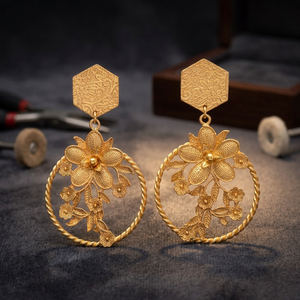 Boucles d'oreilles clous en laiton faites à la main, plaquées or 14 carats, serties d'onyx, style ethnique - Product Image 3