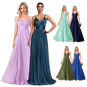 Vestidos de Noche de Lujo para Mujer, Vestidos de Fiesta Largos de Satén sin Mangas con Cuello en V, Vestidos Elegantes de Dama de Honor para Boda - Product Image 1