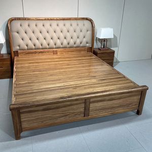 Modern Minimalist Rosewood Solid Wood Bed 1.8M Platform Master Bedroom Upholstered <b>Headboard</b> - Product Image 1