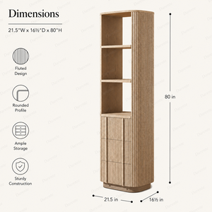Mobile <span class=keywords><strong>bagno</strong></span> alto Sovereign in rovere, mobiletto porta biancheria scanalato per lussuoso <span class=keywords><strong>bagno</strong></span> con doccia, ripiano stretto per lavabo, mobiletto laterale - Product Image 6