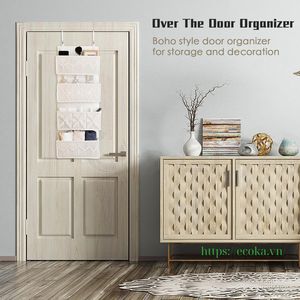 Organisateur de rangement suspendu à 4 niveaux en coton écologique rectangulaire de style bohème vietnamien avec design en macramé pour la chambre d'enfant - Product Image 4