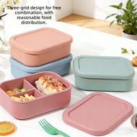 Boîte à lunch en silicone, compatible micro-ondes et congélateur, légère, épaissie, conteneur alimentaire spécialisé avec séparation des compartiments