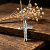 Pendentif TIZTI de luxe en météorite pour homme, en acier inoxydable avec incrustation de météorite véritable, collier pendentif croix pour gentleman