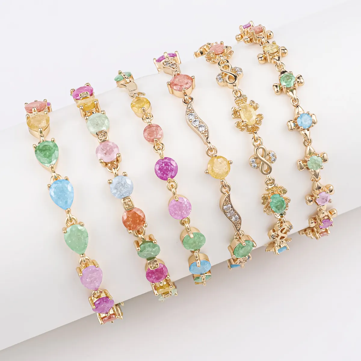 2022 new fashion gold plated bracelet women jewelry 18k gold plated brass colorful rainbow zircon bracelet women wholesale